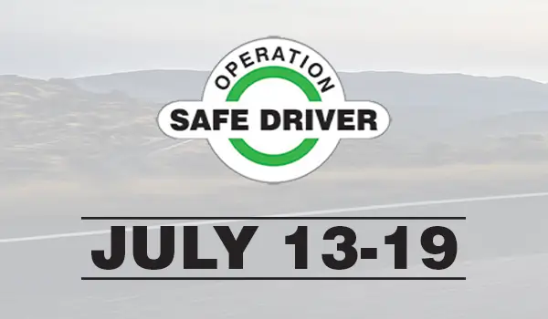 Logotipo de la Semana de la Operación Conductor Seguro con las fechas del evento: del 13 al 19 de Julio.
