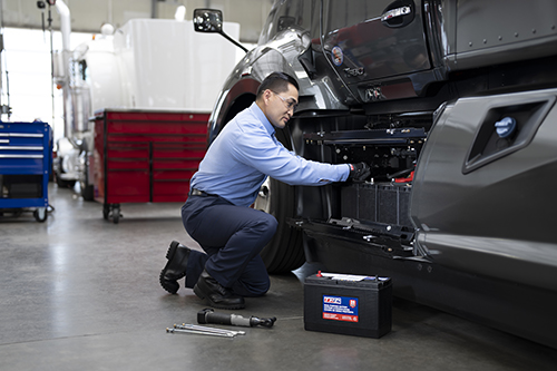 Man servicing truck