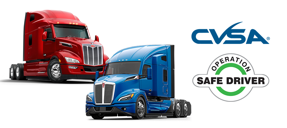 “A Kenworth truck and a Peterbilt truck promoting CVSA Operation Safe Driver Week